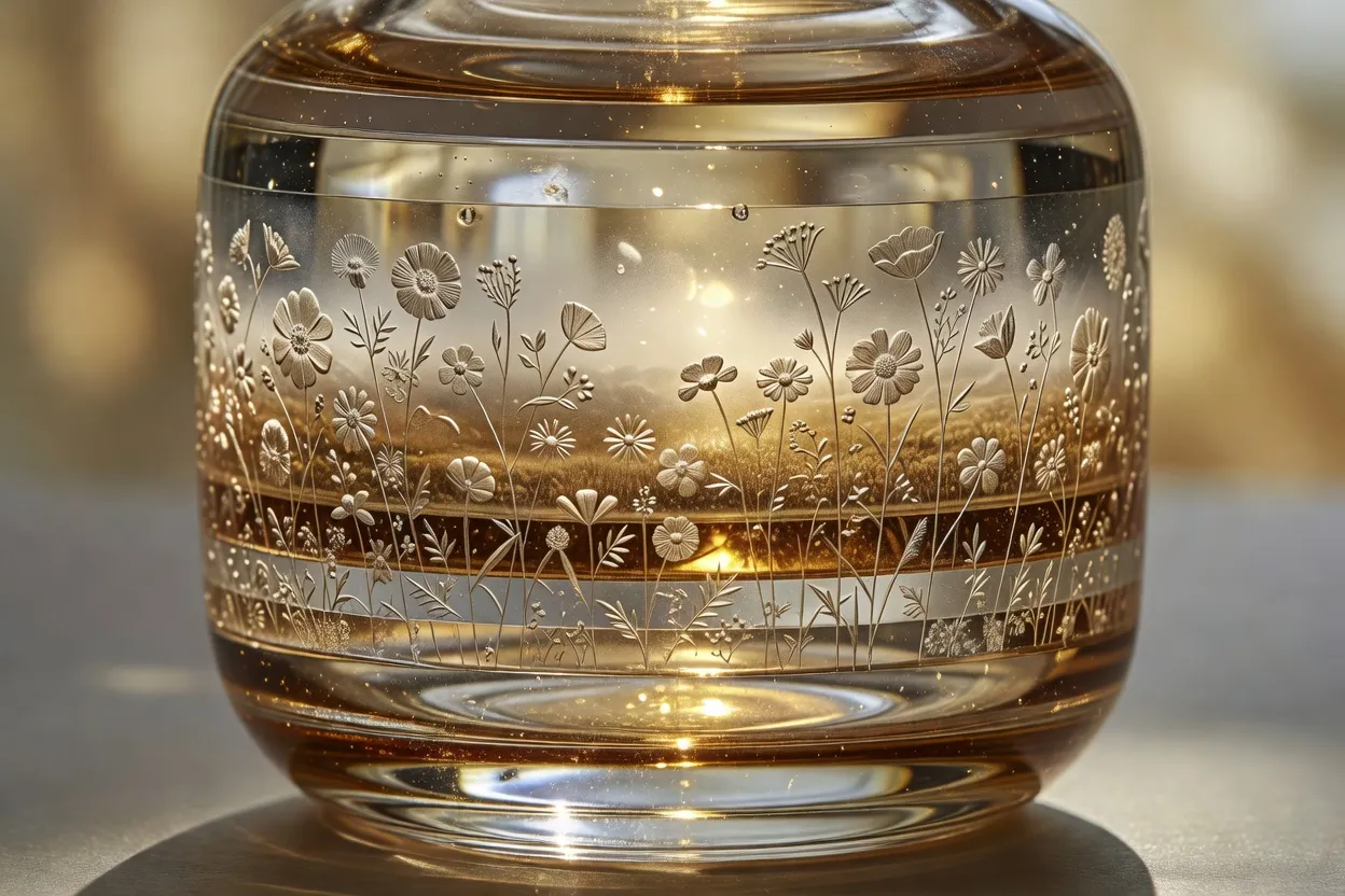 Vitrine de musée présentant des pièces de verrerie Art nouveau aux reflets dorés et fonds fumés, dans une salle patrimoniale à Nancy