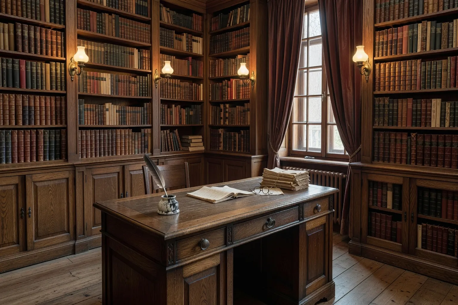 Intérieur musée Pouchkine Mikhaïlovskoïé, bureau d'écrivain reconstitué, XIXe siècle