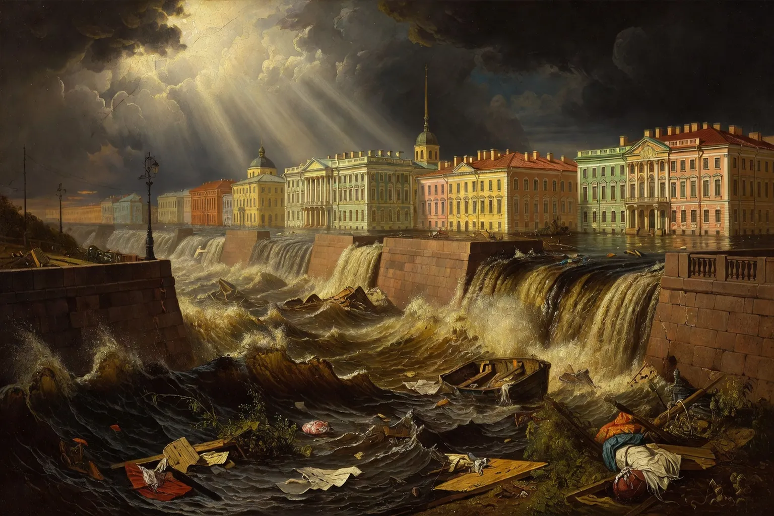Inondation de la Néva à Saint-Pétersbourg en 1824 — illustration Cavalier de bronze