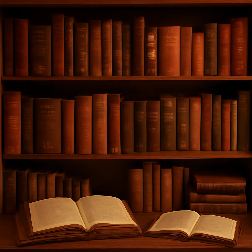 Étagère de livres en cyrillique dans une bibliothèque chaleureuse