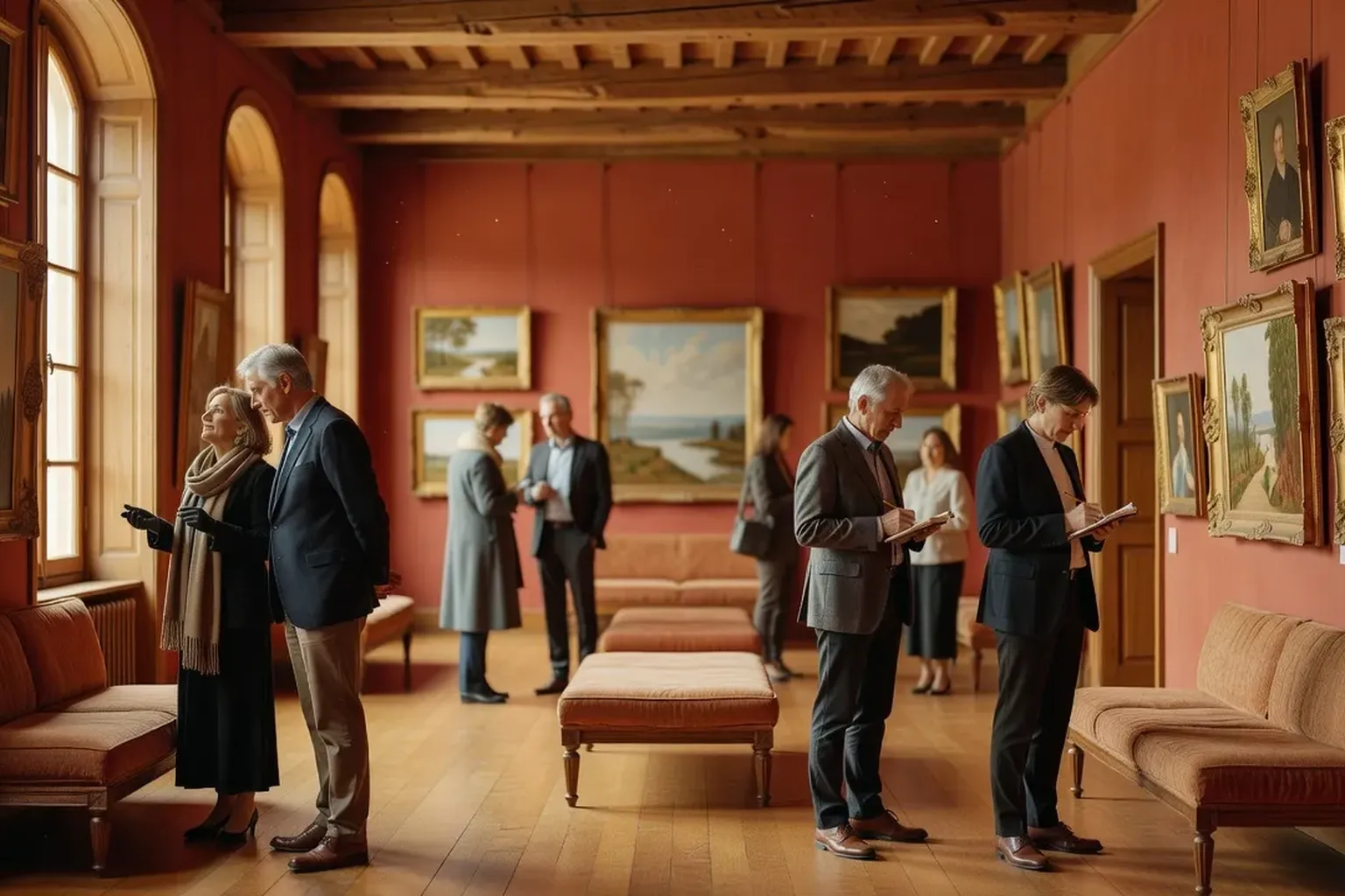 Intérieur d'une galerie de musée des Beaux-Arts à Nancy, tableaux accrochés, lumière naturelle
